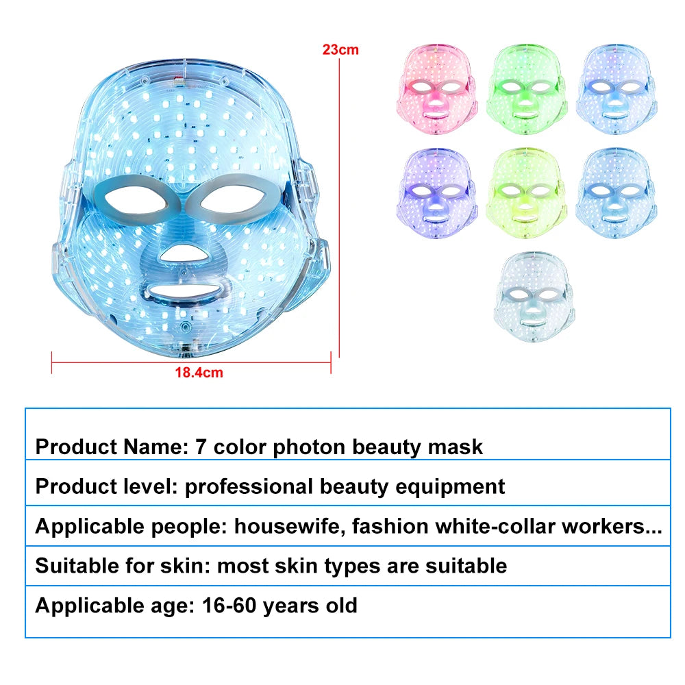 7 Colors Face Skin Rejuvenation Acne LED Facial Mask - Eclaya