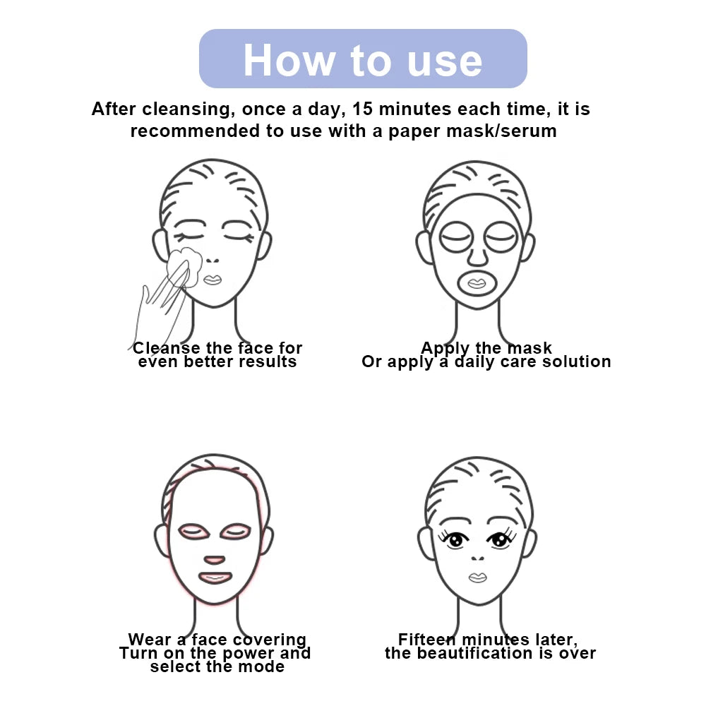 7 Colors Face Skin Rejuvenation Acne LED Facial Mask - Eclaya