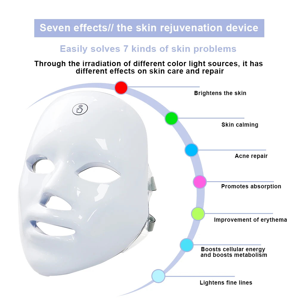 7 Colors Face Skin Rejuvenation Acne LED Facial Mask - Eclaya